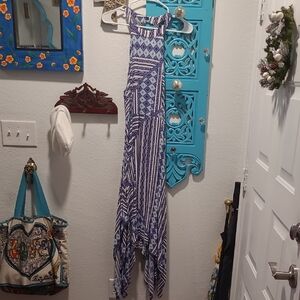 Aqua Asymmetrical Blue and White Dress